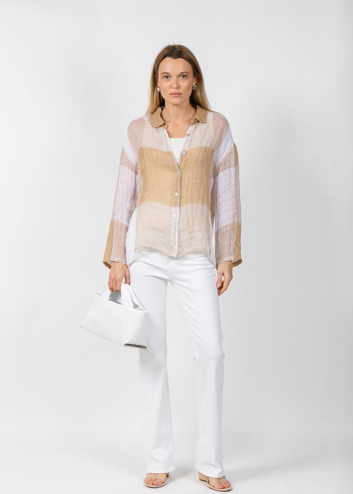 Elliott Lauren Mesh Easy Button Up Shirt in Latte available at Barbara Katz