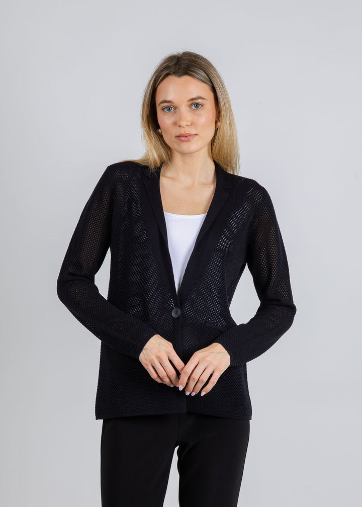 Elliott Lauren Mesh Knit Jacket in Black available at Barbara Katz