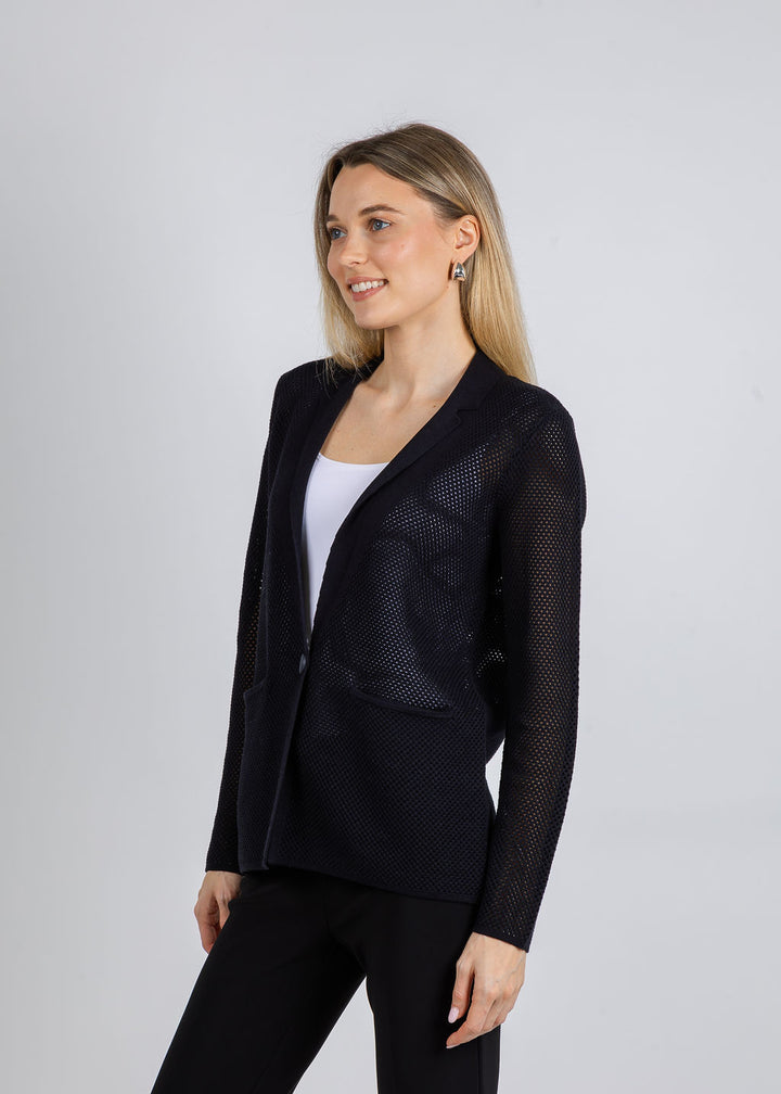 Elliott Lauren Mesh Knit Jacket in Black available at Barbara Katz