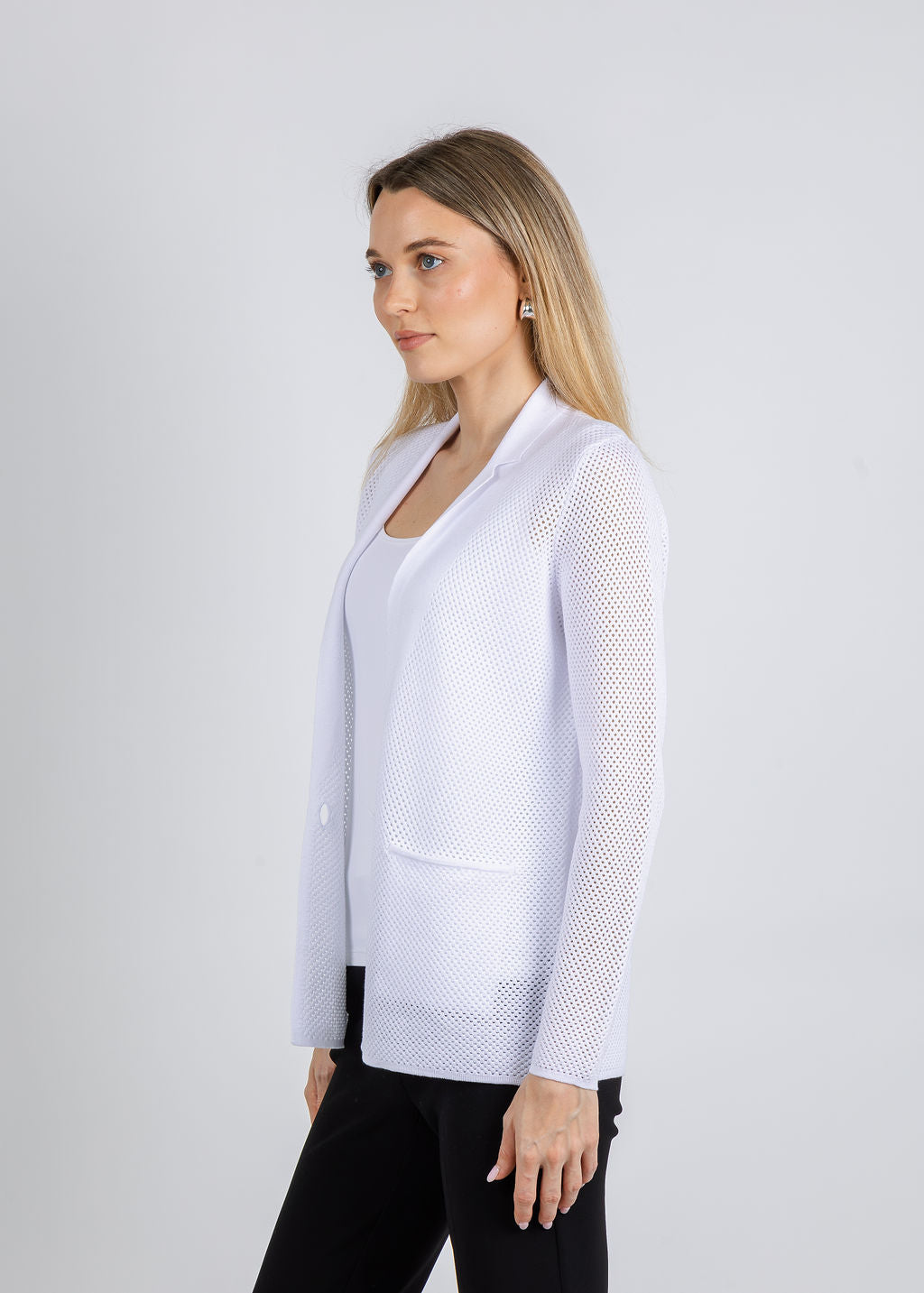 Elliott Lauren Mesh Knit Jacket in White available at Barbara Katz