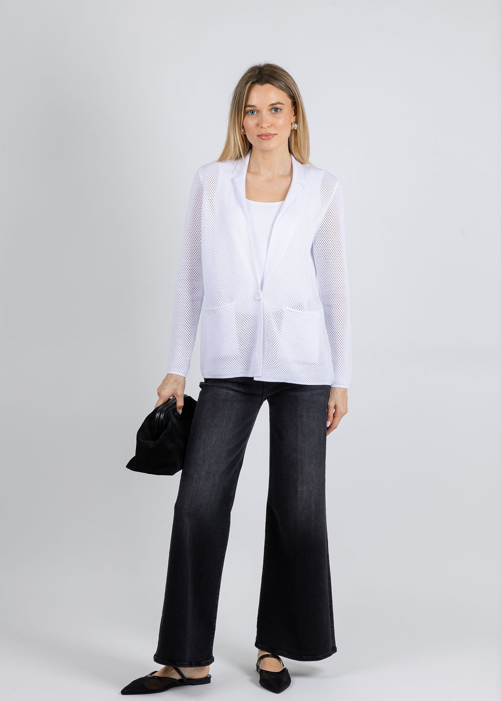 Elliott Lauren Mesh Knit Jacket in White available at Barbara Katz