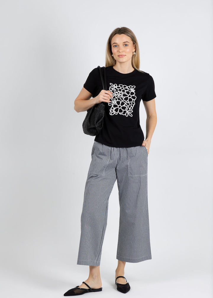 Elliott Lauren Mindy Flower Power Short Sleeve Top in Black available at Barbara Katz