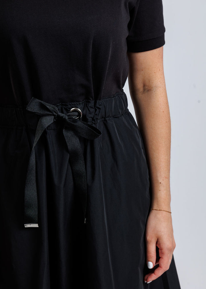 Elliott Lauren Mixed Media Dress With Drawstring in Black available at Barbara Katz
