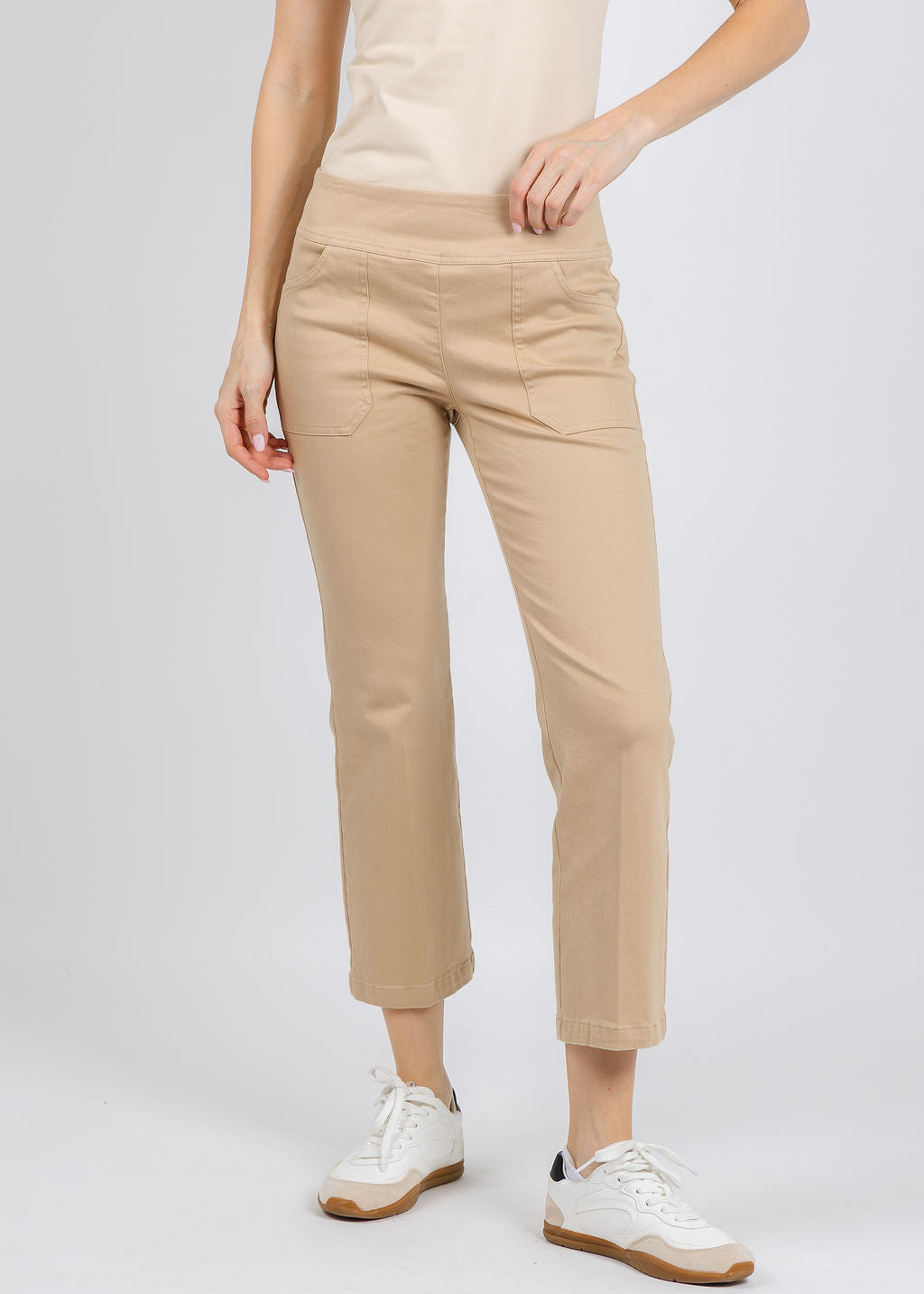 Elliott Lauren Modern Twill Pull-On Pants With Pocket in Camel available at Barbara Katz