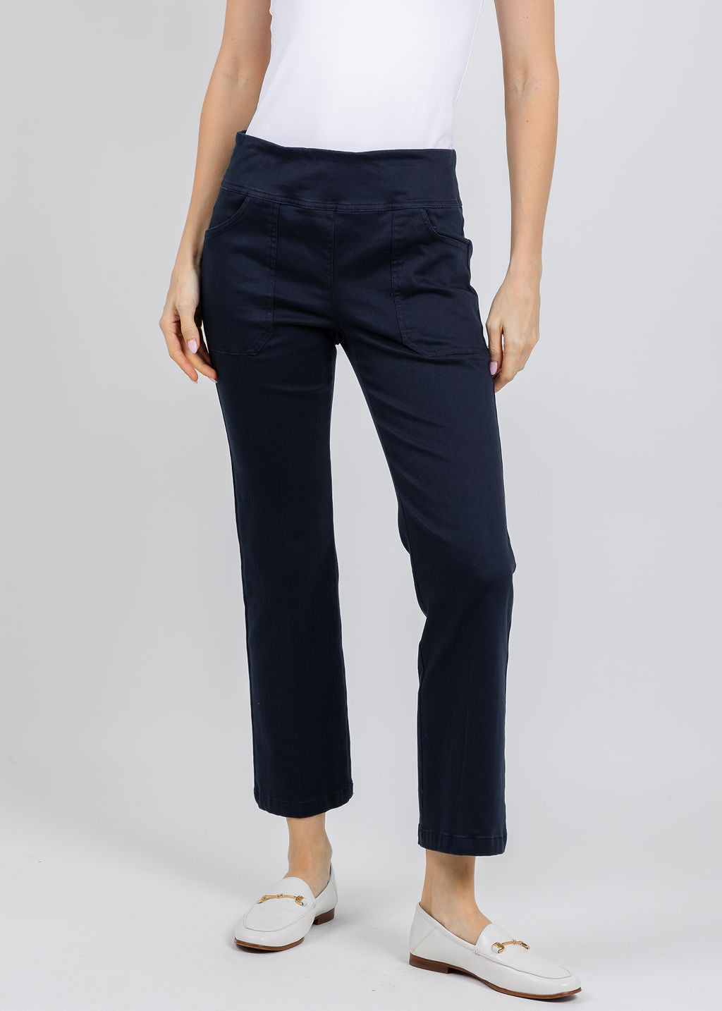 Elliott Lauren Modern Twill Pull-On Pants With Pocket in Navy available at Barbara Katz