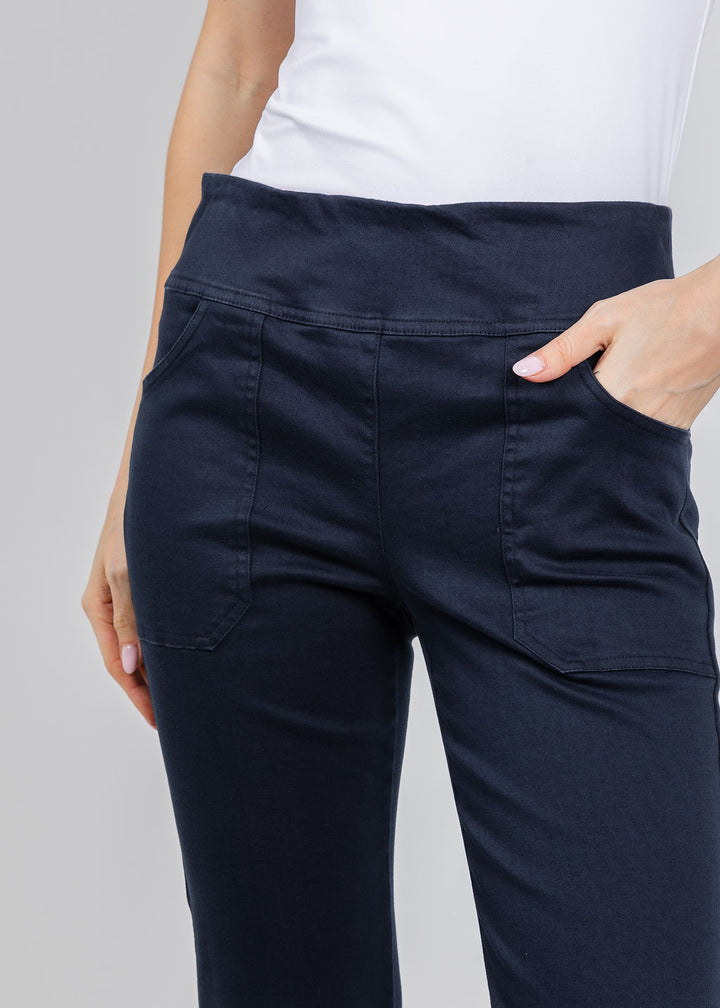 Elliott Lauren Modern Twill Pull-On Pants With Pocket in Navy available at Barbara Katz