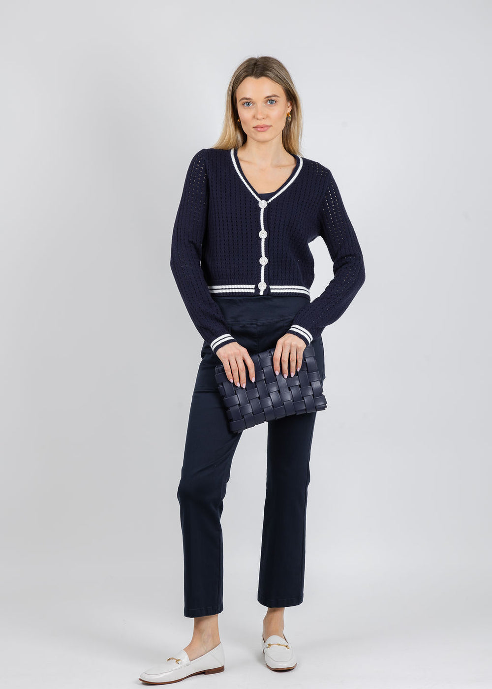 Elliott Lauren Modern Twill Pull-On Pants With Pocket in Navy available at Barbara Katz