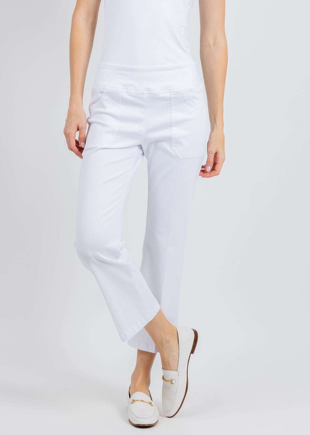 Elliott Lauren Modern Twill Pull-On Pants With Pocket in White available at Barbara Katz