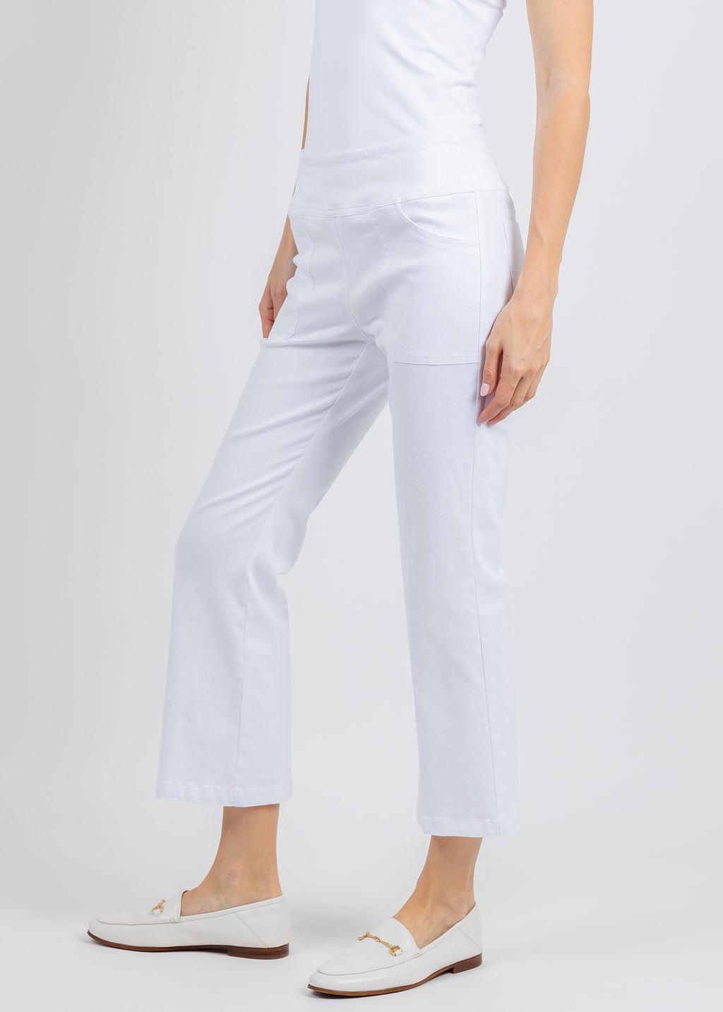 Elliott Lauren Modern Twill Pull-On Pants With Pocket in White available at Barbara Katz