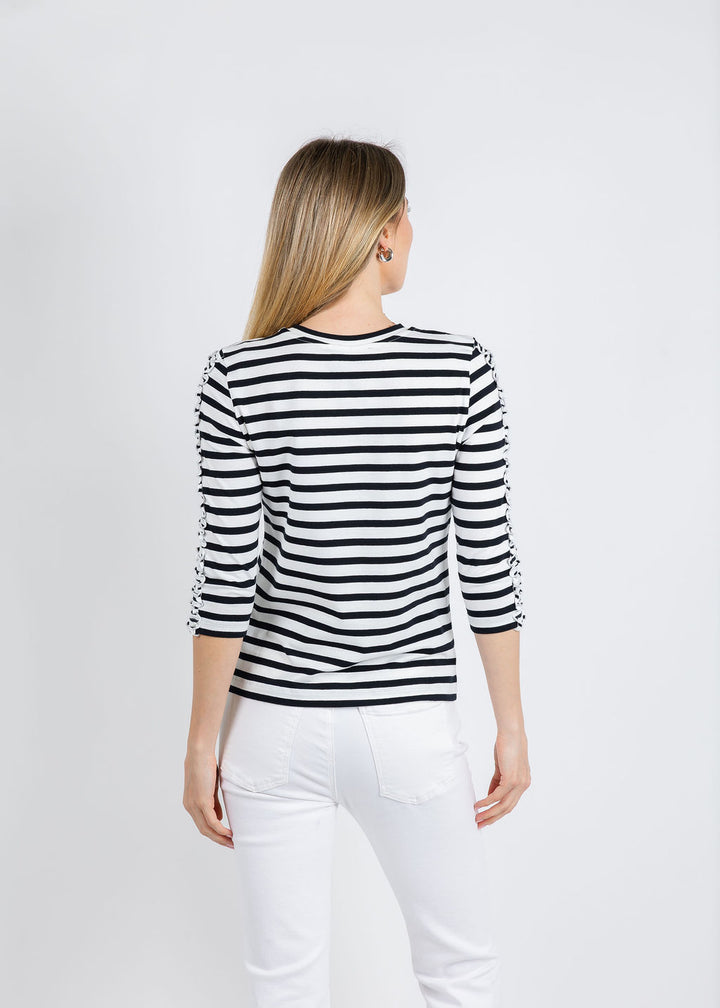 Molly Stripe Elbow Ruffle Sleeve Top - Black/White