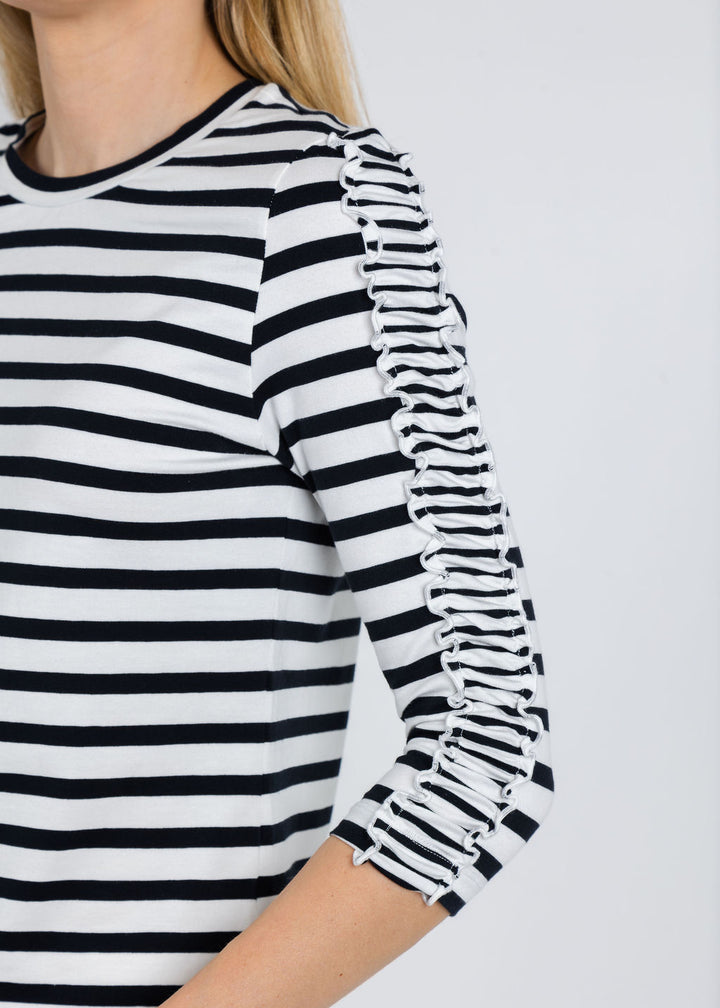 Molly Stripe Elbow Ruffle Sleeve Top - Black/White