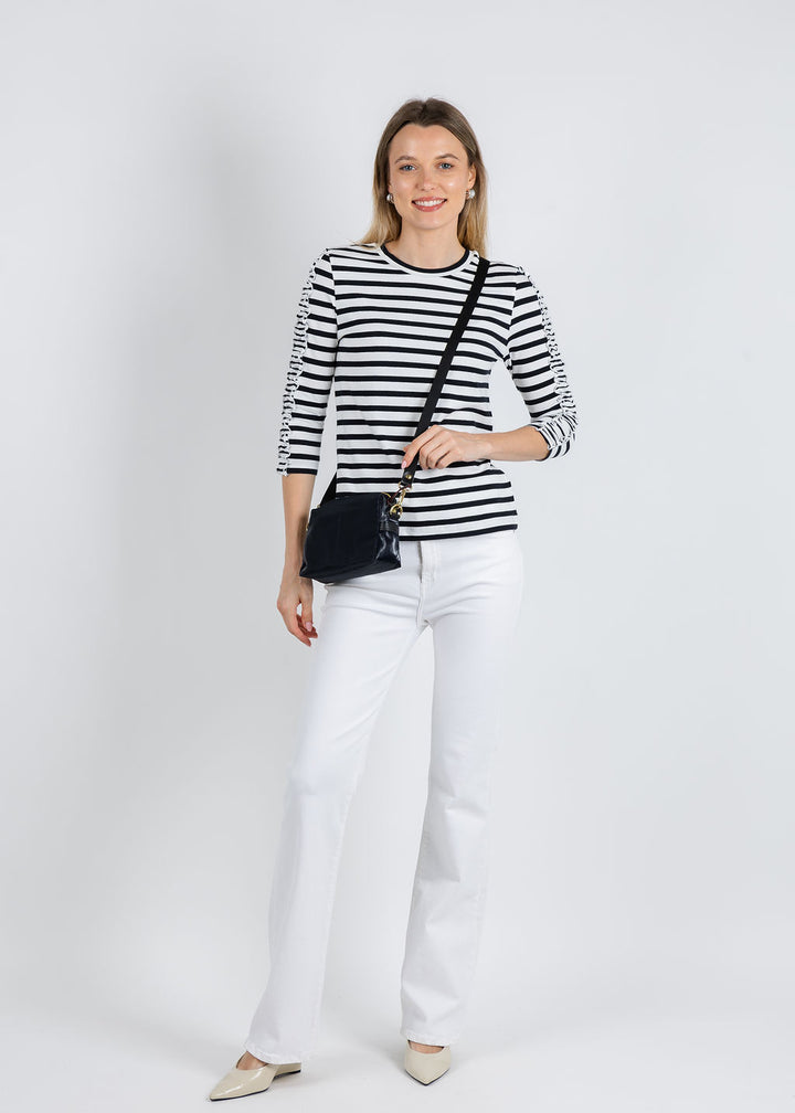 Molly Stripe Elbow Ruffle Sleeve Top - Black/White