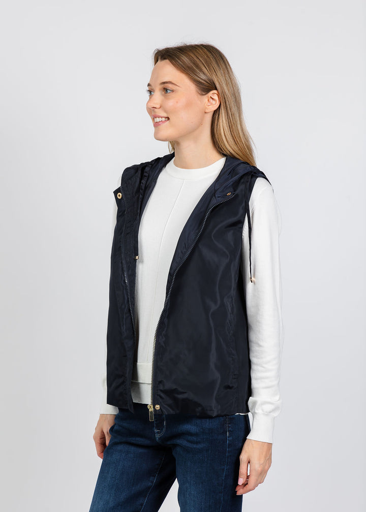 Elliott Lauren Nylon Zip Up Vest in Navy available at Barbara Katz