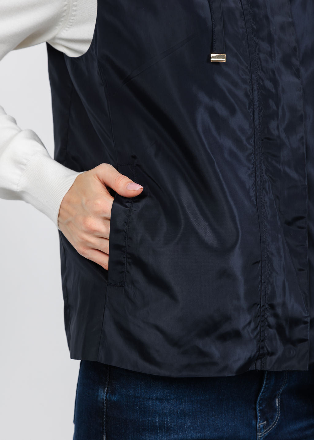 Elliott Lauren Nylon Zip Up Vest in Navy available at Barbara Katz
