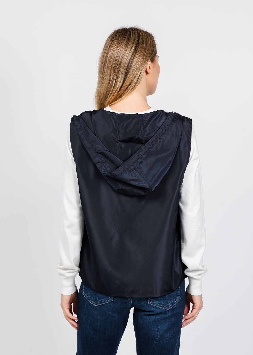 Elliott Lauren Nylon Zip Up Vest in Navy available at Barbara Katz