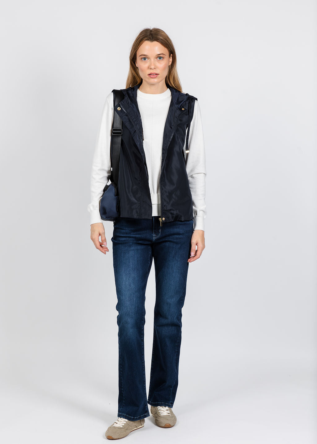 Elliott Lauren Nylon Zip Up Vest in Navy available at Barbara Katz