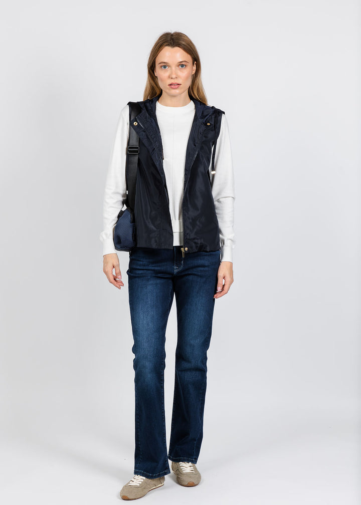 Elliott Lauren Nylon Zip Up Vest in Navy available at Barbara Katz