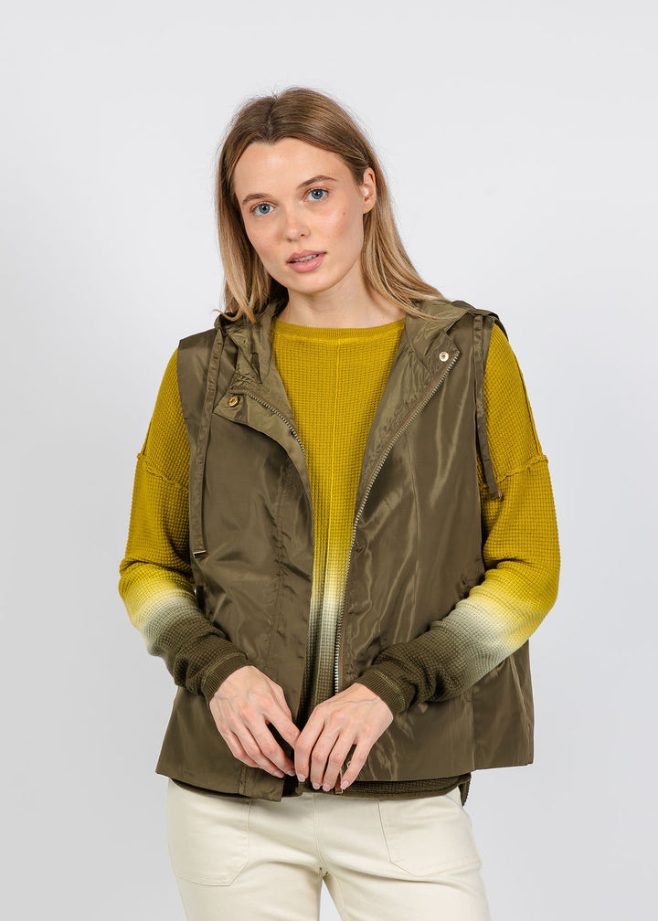 Elliott Lauren Nylon Zip Up Vest in Olive available at Barbara Katz