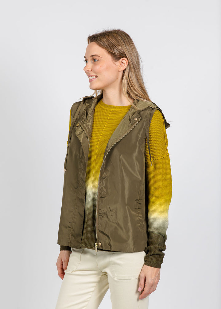 Elliott Lauren Nylon Zip Up Vest in Olive available at Barbara Katz