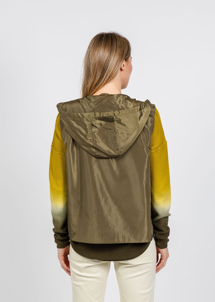 Elliott Lauren Nylon Zip Up Vest in Olive available at Barbara Katz