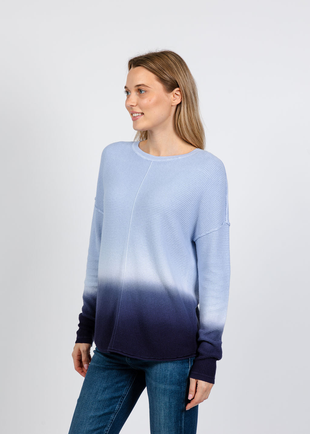 Elliott Lauren Ombre Waffle Stitch Sweater in Navy available at Barbara Katz