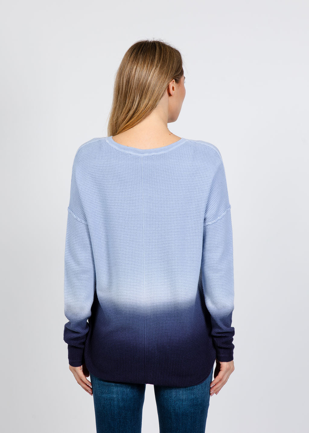 Elliott Lauren Ombre Waffle Stitch Sweater in Navy available at Barbara Katz