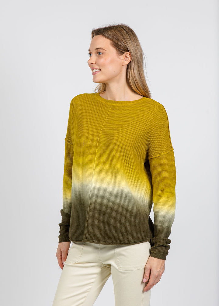 Elliott Lauren Ombre Waffle Stitch Sweater in Olive available at Barbara Katz