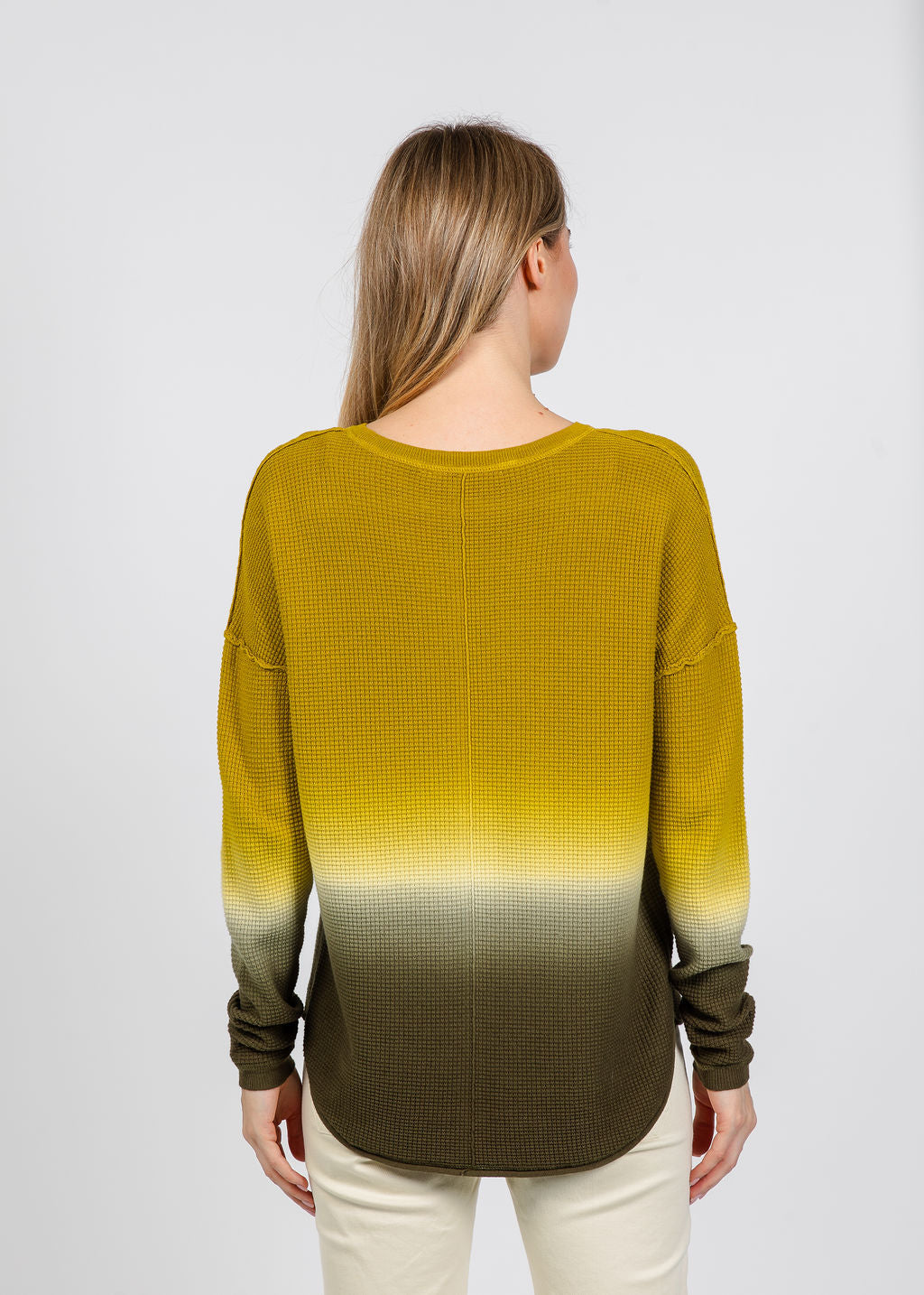 Elliott Lauren Ombre Waffle Stitch Sweater in Olive available at Barbara Katz