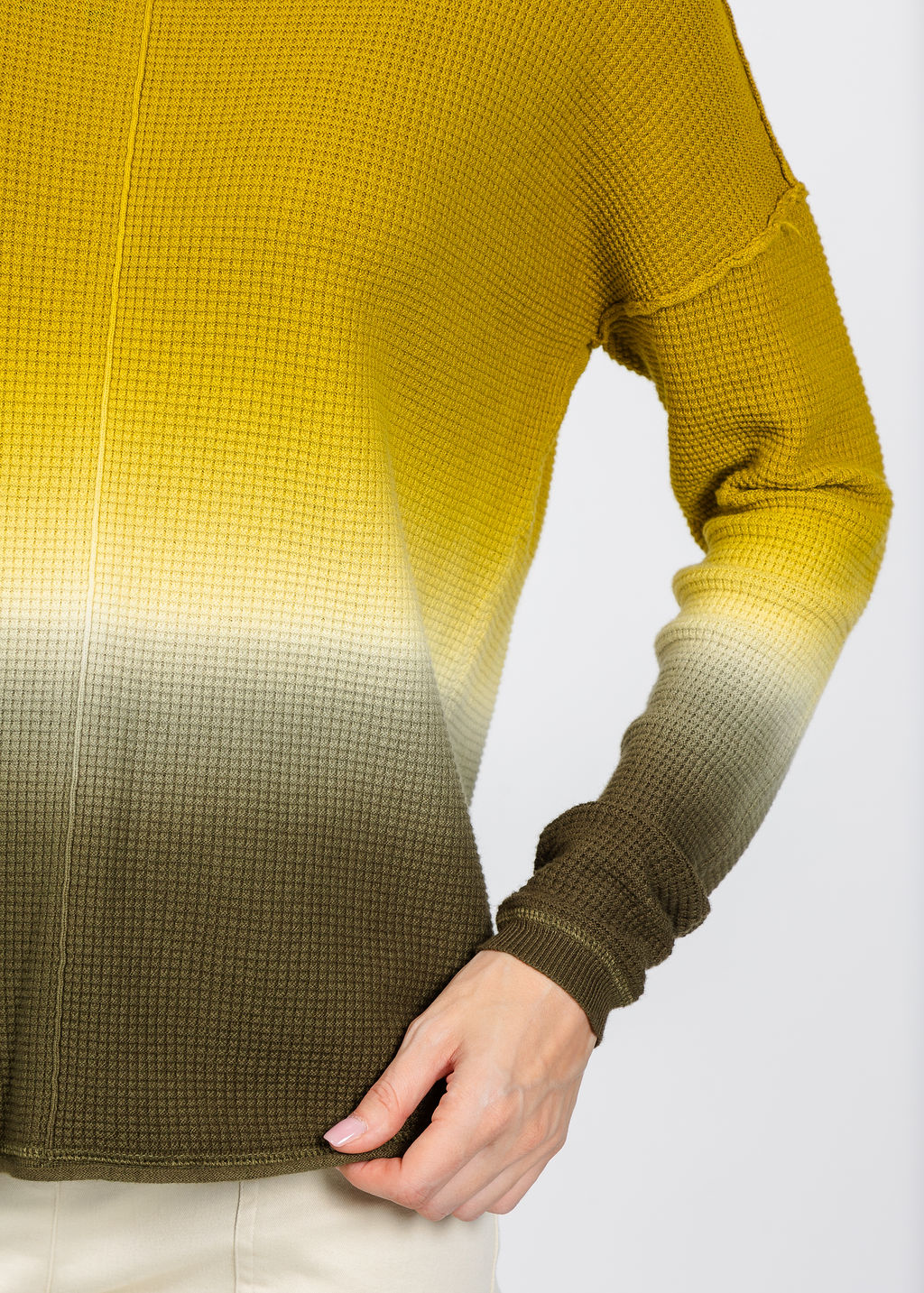 Elliott Lauren Ombre Waffle Stitch Sweater in Olive available at Barbara Katz