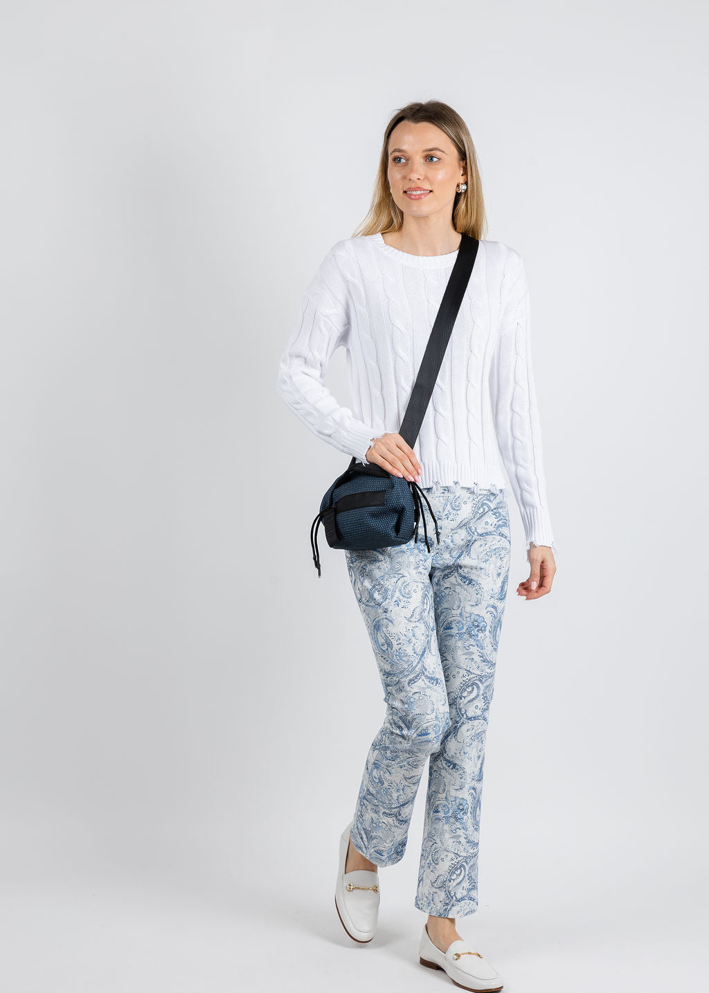 Elliott Lauren Printed Bootcut Pants in Blue Bayou available at Barbara Katz