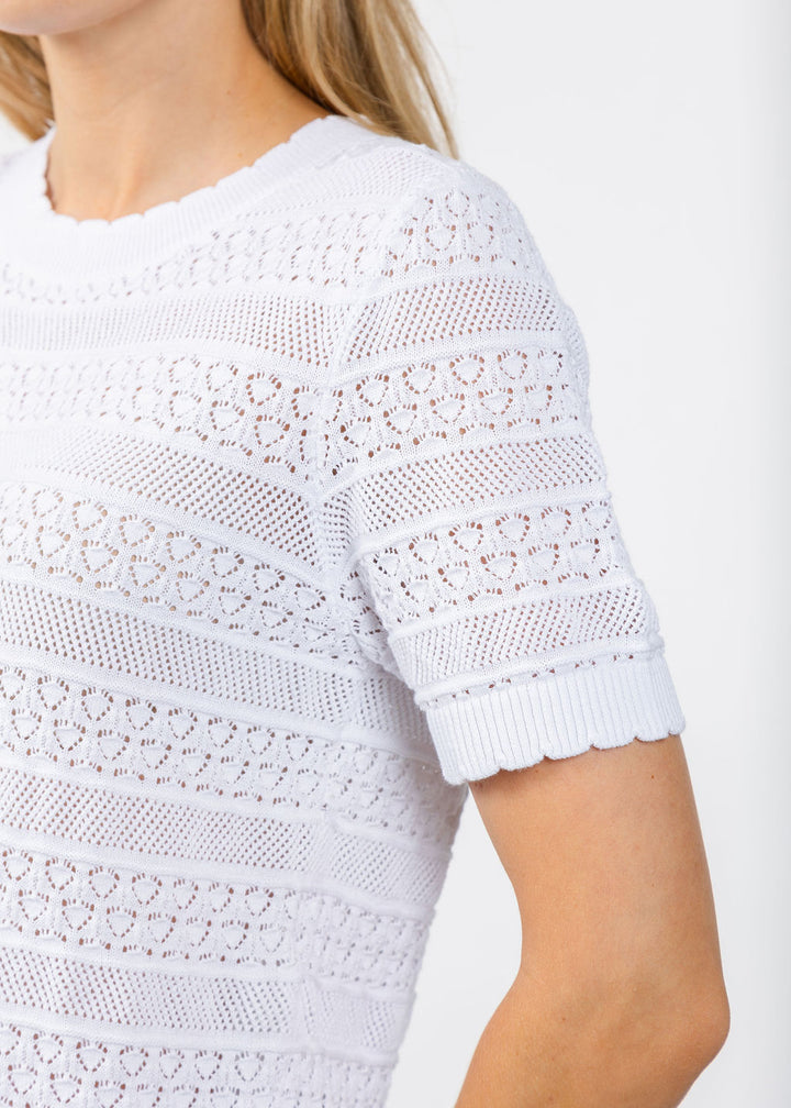 Elliott Lauren Pointelle Short Sleeve Sweater in White available at Barbara Katz