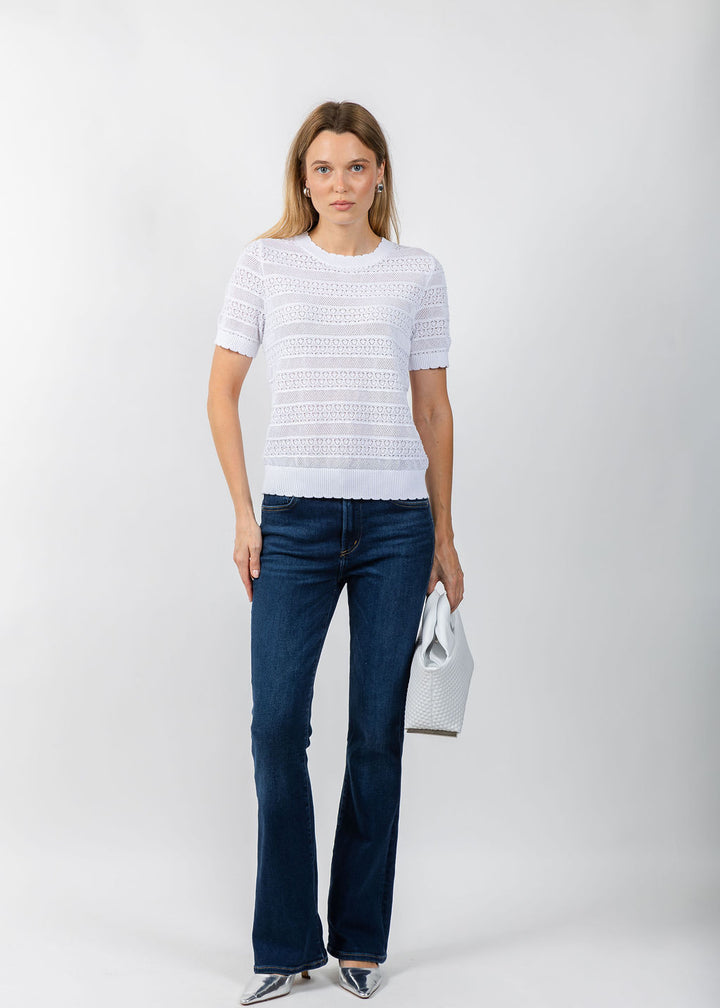 Elliott Lauren Pointelle Short Sleeve Sweater in White available at Barbara Katz