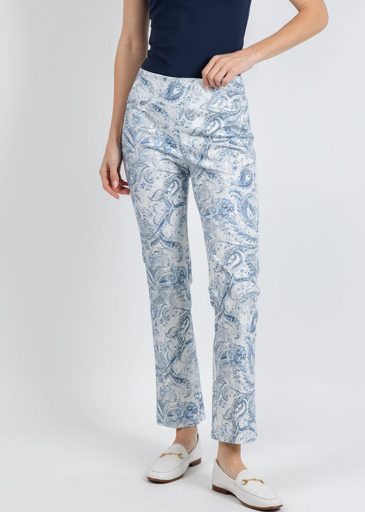 Elliott Lauren Printed Bootcut Pants in Blue Bayou available at Barbara Katz