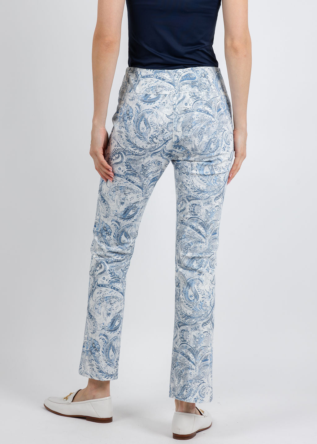 Elliott Lauren Printed Bootcut Pants in Blue Bayou available at Barbara Katz