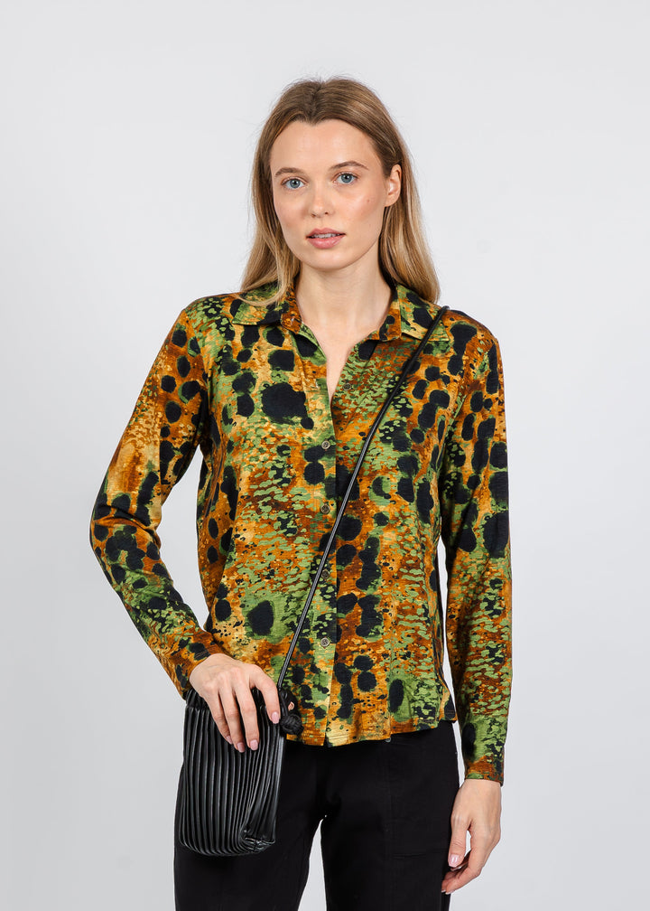 Elliott Lauren Printed Knit Top in Lava available at Barbara Katz