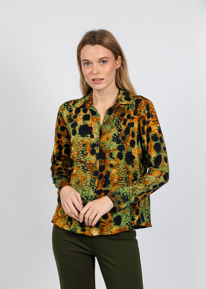 Elliott Lauren Printed Knit Top in Lava available at Barbara Katz