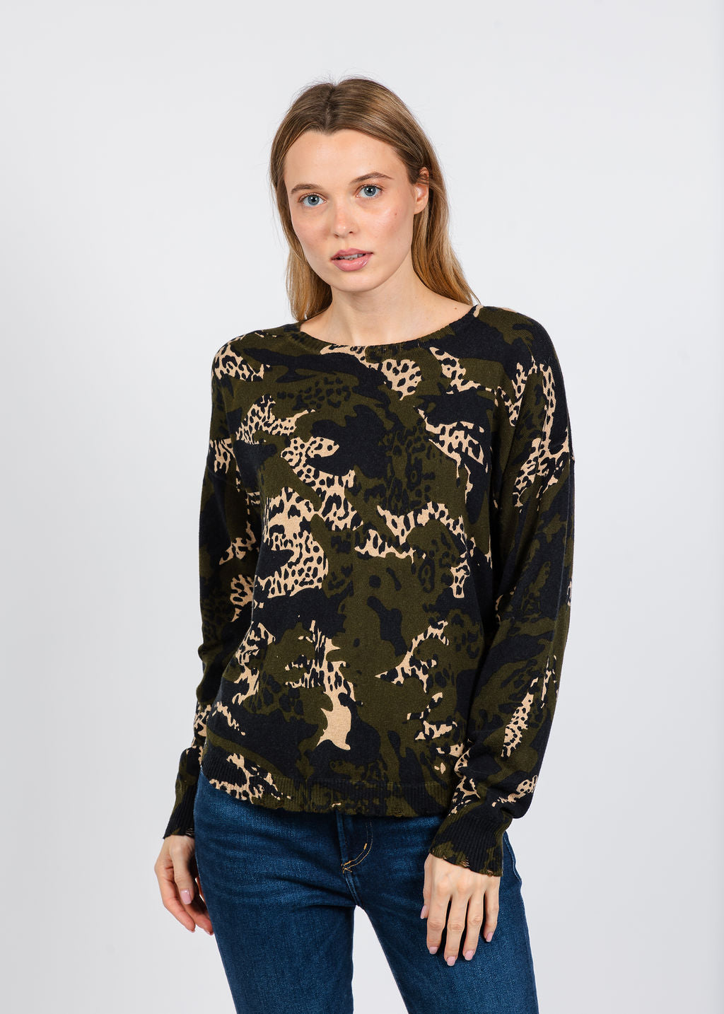 Elliott Lauren Printed Sweater in Olive available at Barbara Katz