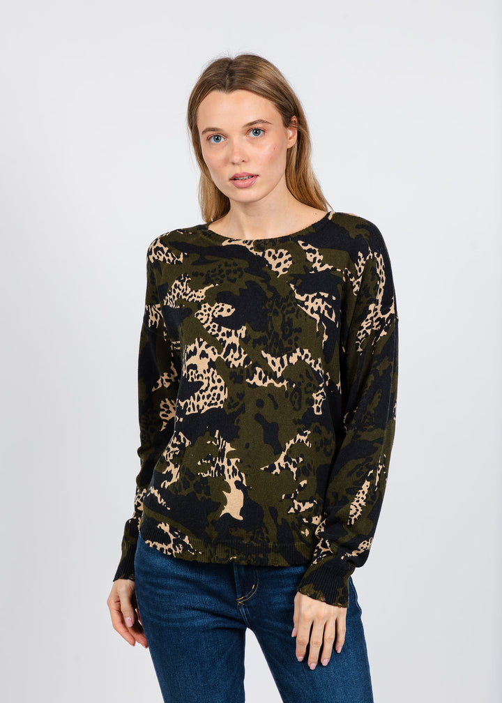 Elliott Lauren Printed Sweater in Olive available at Barbara Katz