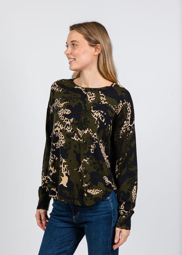 Elliott Lauren Printed Sweater in Olive available at Barbara Katz
