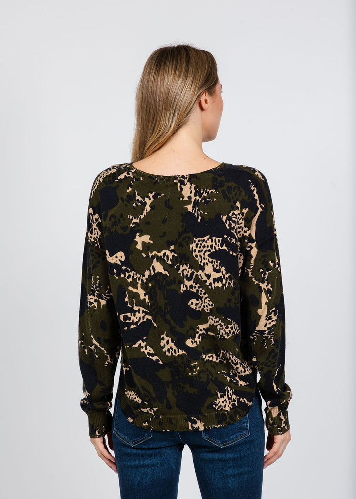 Elliott Lauren Printed Sweater in Olive available at Barbara Katz