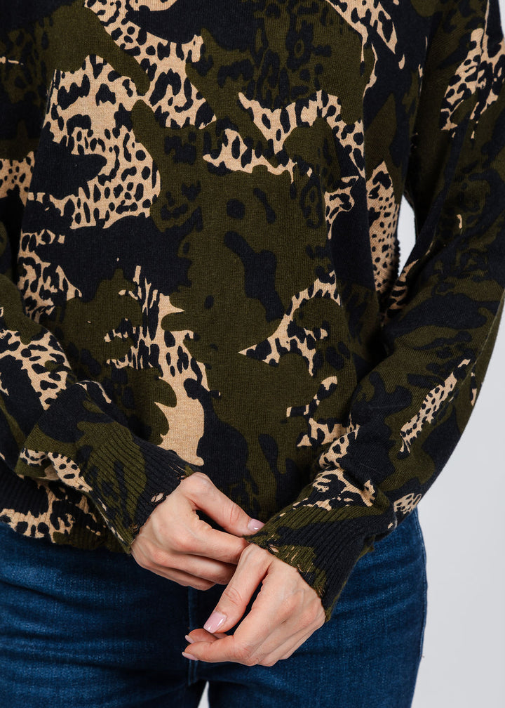 Elliott Lauren Printed Sweater in Olive available at Barbara Katz