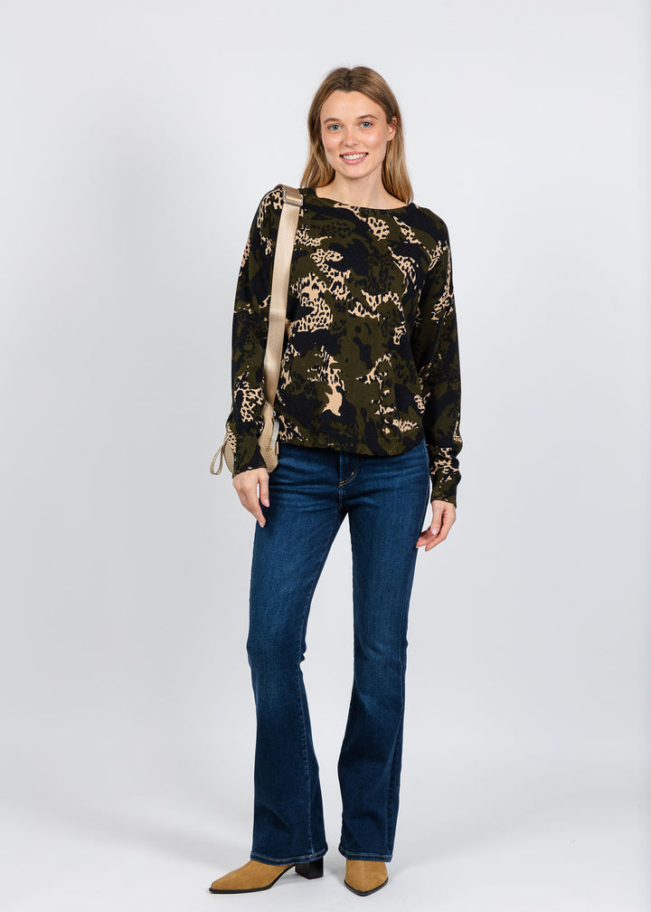 Elliott Lauren Printed Sweater in Olive available at Barbara Katz