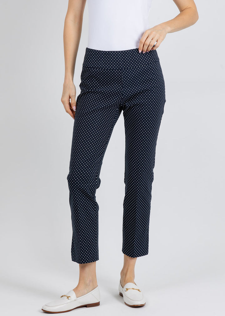 Elliott Lauren Pull-On Pants With Side Vent in Dot/Navy available at Barbara Katz