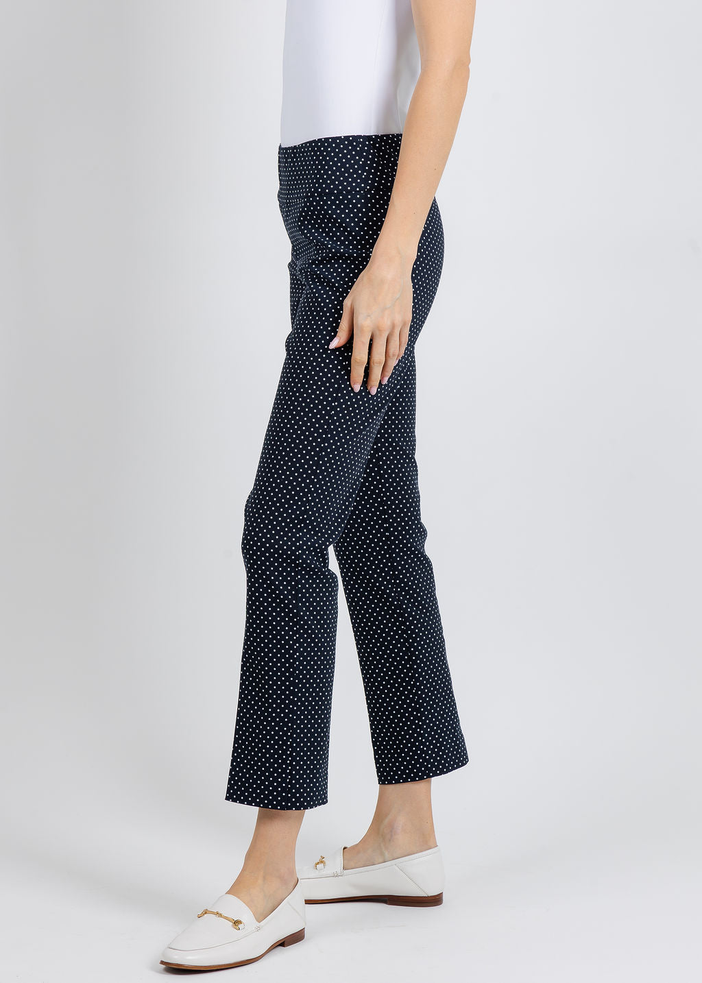 Elliott Lauren Pull-On Pants With Side Vent in Dot/Navy available at Barbara Katz