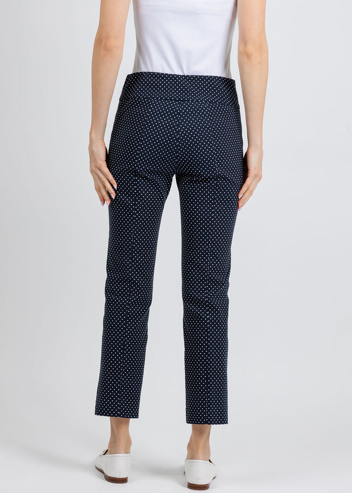 Elliott Lauren Pull-On Pants With Side Vent in Dot/Navy available at Barbara Katz
