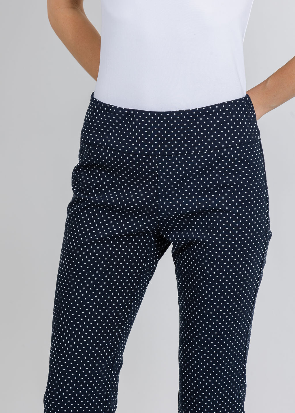 Elliott Lauren Pull-On Pants With Side Vent in Dot/Navy available at Barbara Katz