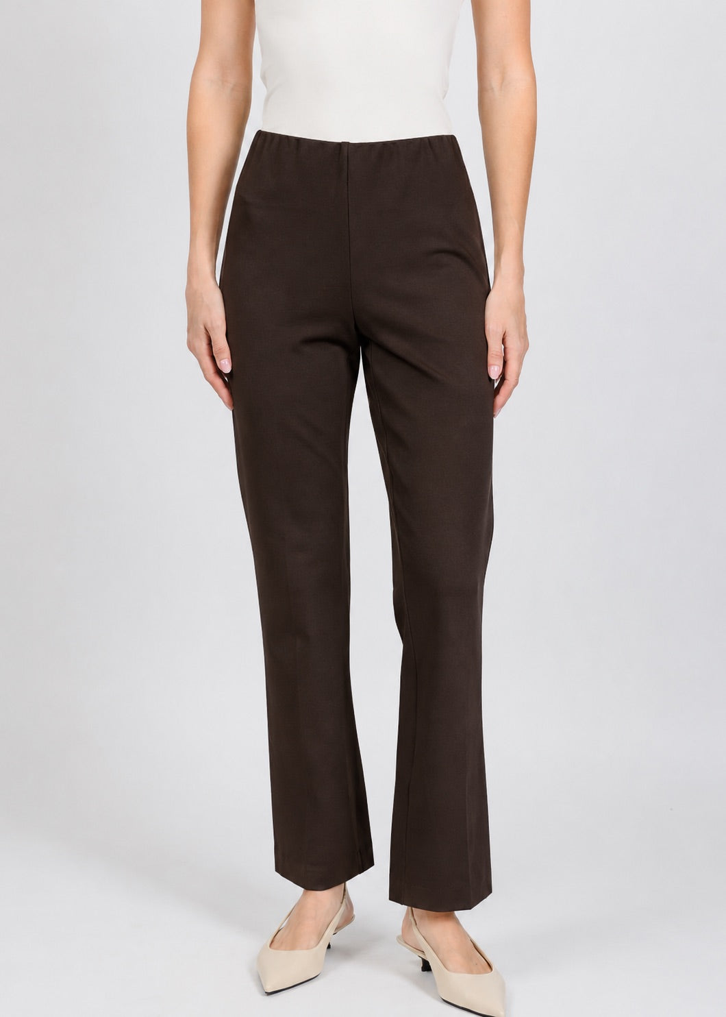 Elliott Lauren Pull-On Ponte Pant in Chocolate available at Barbara Katz