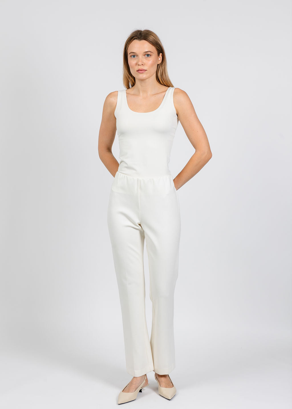 Elliott Lauren Pull-On Ponte Pant in Winter White available at Barbara Katz