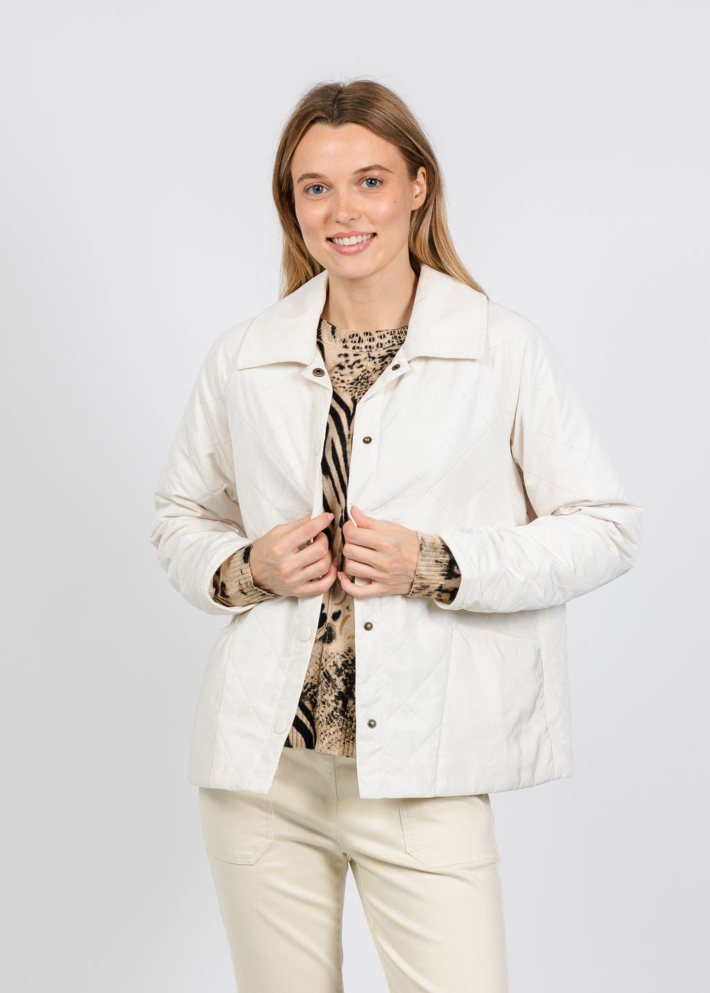 Elliott Lauren Quilted Jacket in Ecru available at Barbara Katz