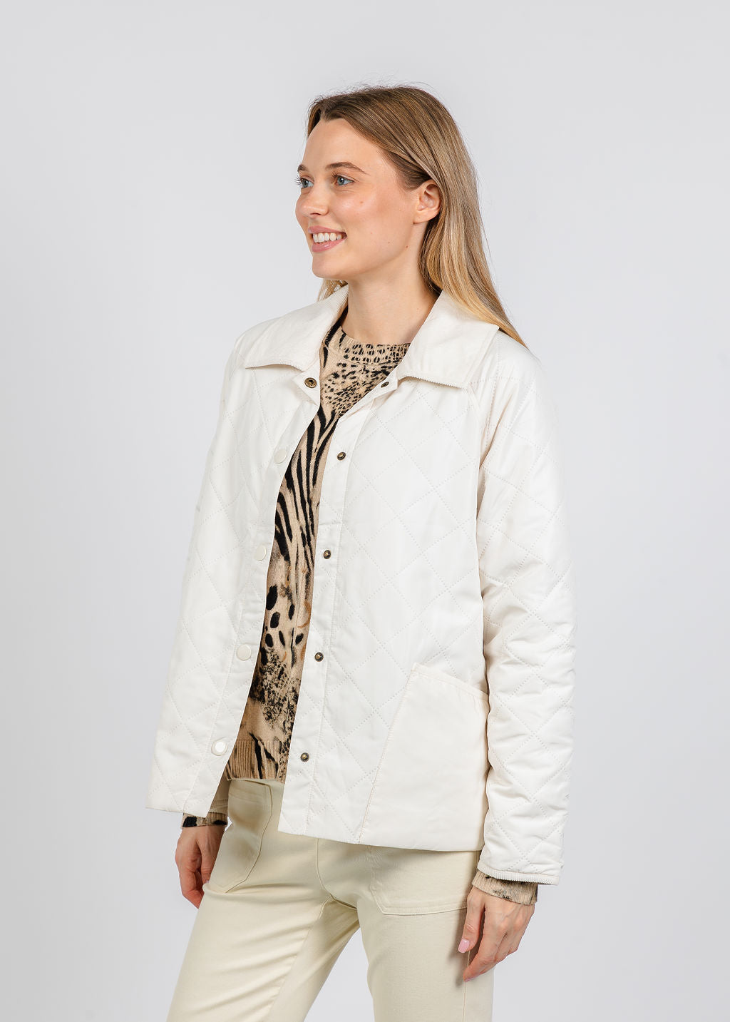 Elliott Lauren Quilted Jacket in Ecru available at Barbara Katz